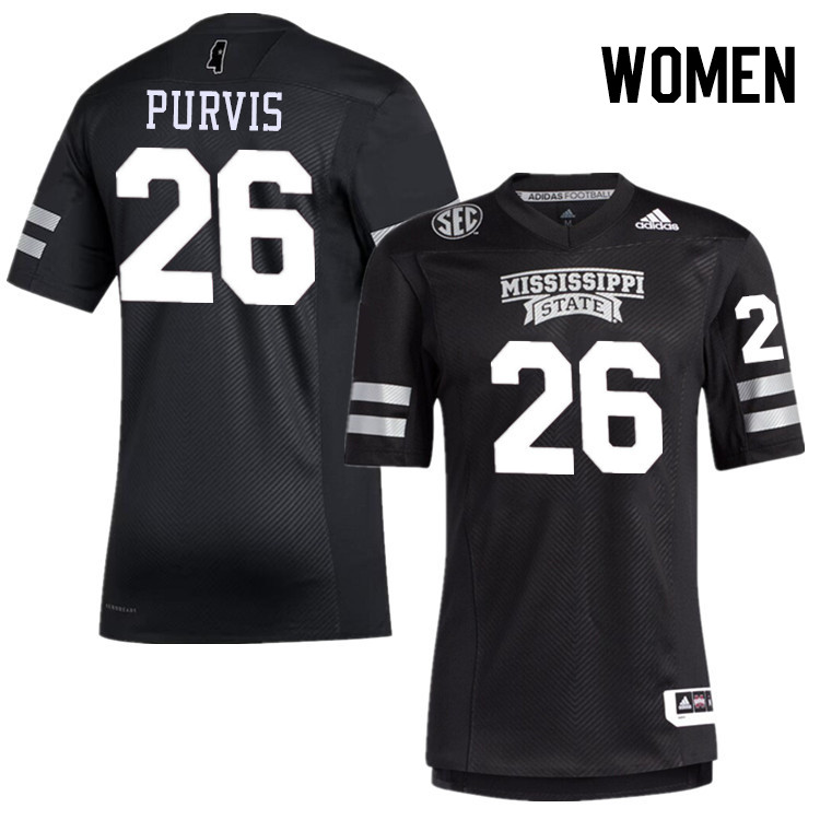 Women #26 JP Purvis Mississippi State Bulldogs College Football Jerseys Stitched-Black